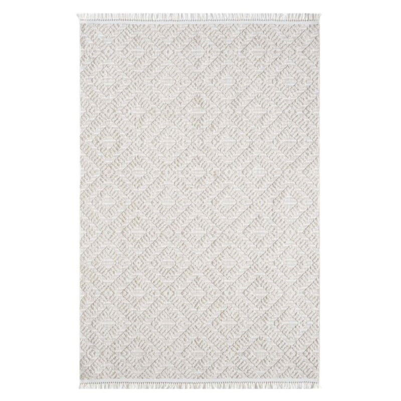 Tapis uni effet laine géométrique beige TANGER 27