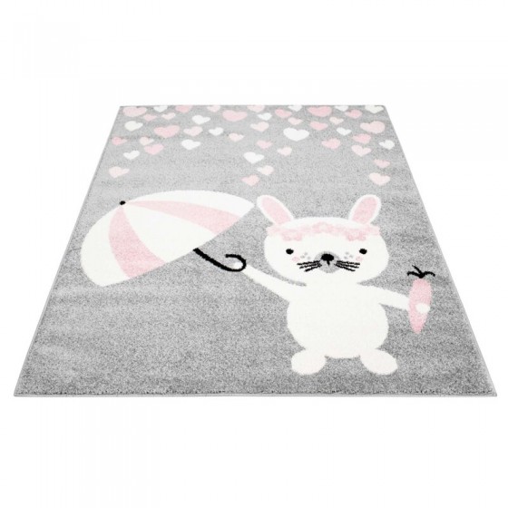 Tapis enfant Bubble lapin gris rose