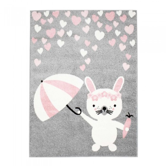 Tapis enfant Bubble lapin gris rose