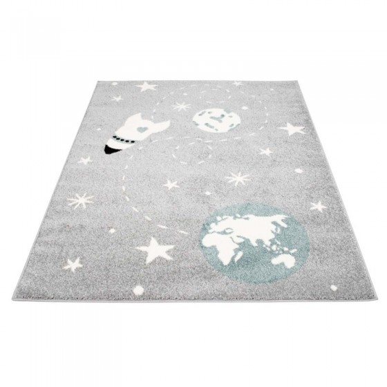 Tapis enfant Bubble galaxie gris bleu