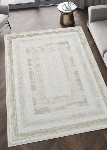 Tapis cadre crème beige -...