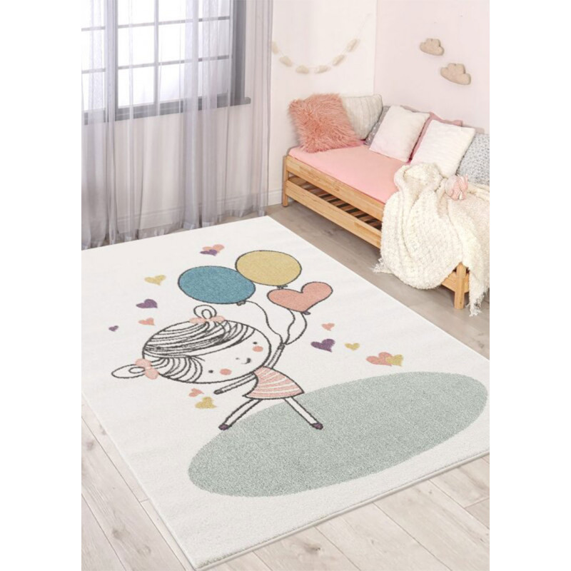 Tapis enfant petite fille crème multicolore - ANIME