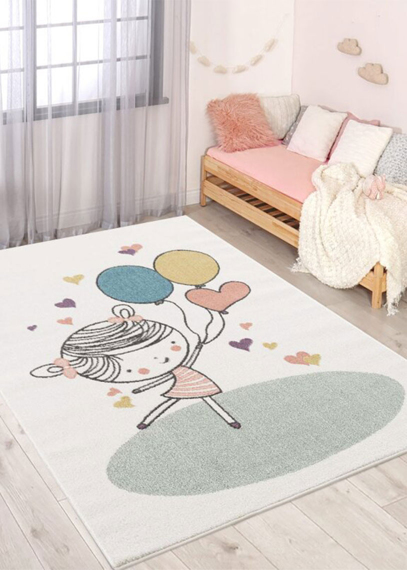 Tapis enfant petite fille crème multicolore - ANIME