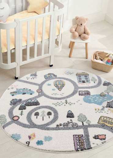 Tapis enfant circuit ville crème multicolore - ANIME