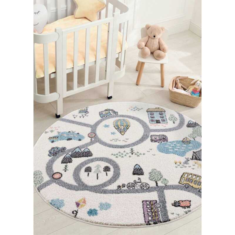 Tapis enfant circuit ville crème multicolore - ANIME