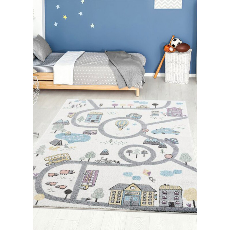 Tapis enfant circuit ville crème multicolore - ANIME