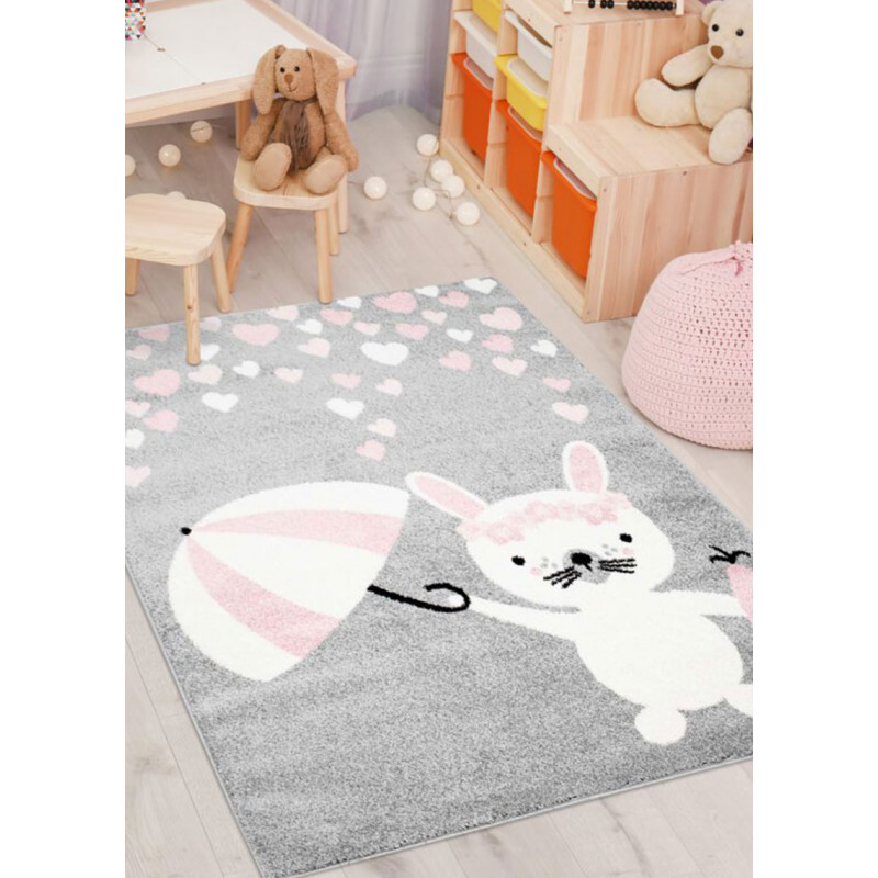 Tapis enfant lapin gris rose - BUBBLE kids