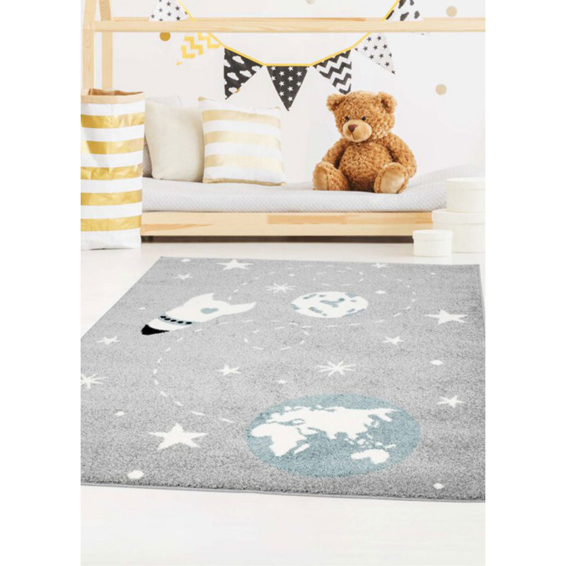 Tapis enfant galaxie gris bleu - BUBBLE kids