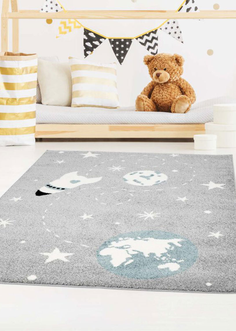 Tapis enfant galaxie gris bleu - BUBBLE kids