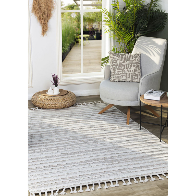 Tapis tissé effet laine crème beige EFES 18