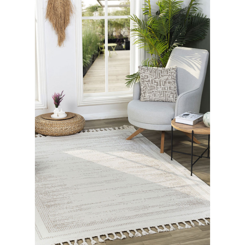 Tapis tissé effet laine crème beige EFES 79