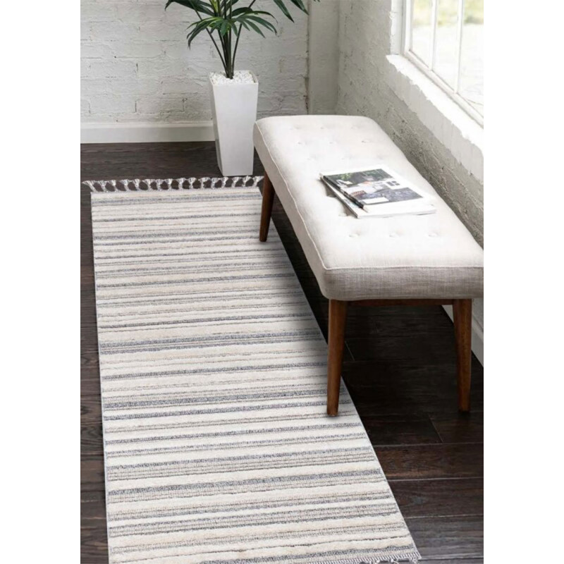 Tapis rayure crème gris - VALENCIA 807