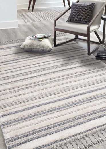 Tapis rayure crème gris -...