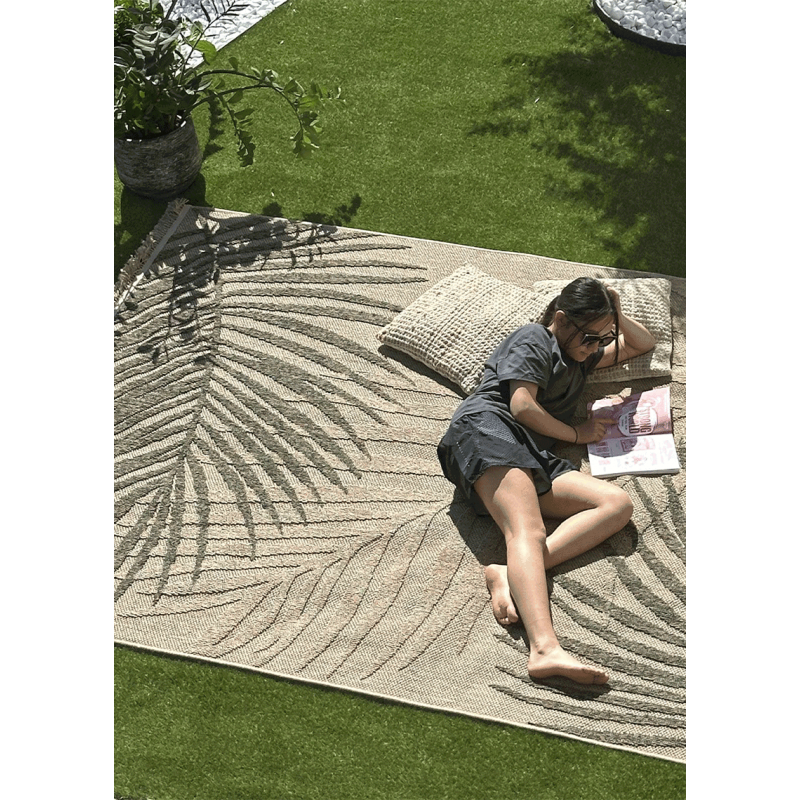 Tapis extérieur effet jute feuille CASSIS 97