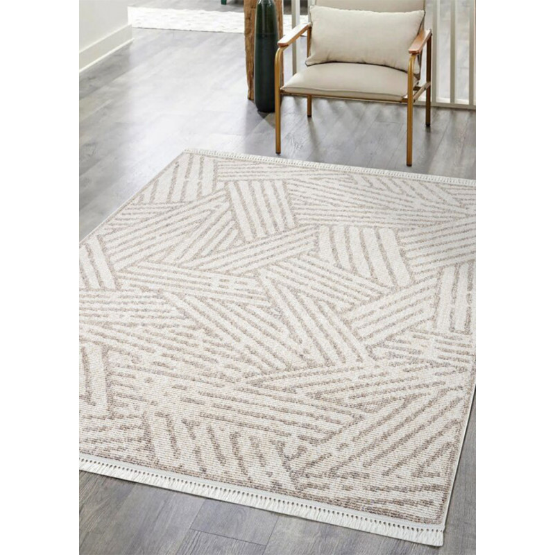 Tapis uni effet laine géométrique beige TANGER 61