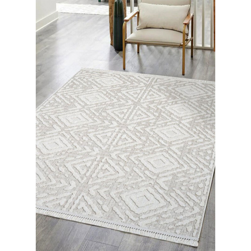 Tapis uni effet laine ethnique beige TANGER 26