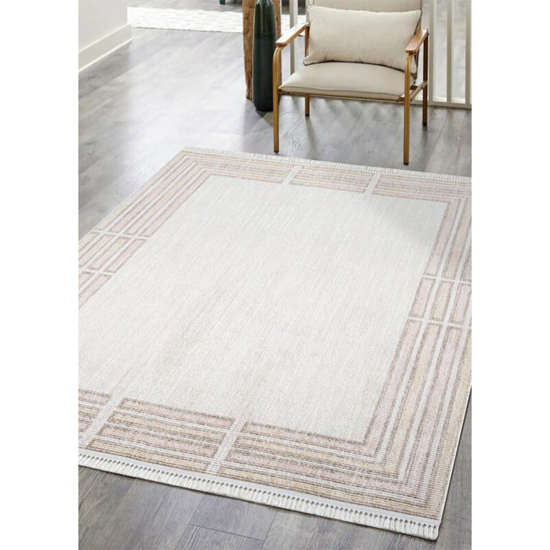 Tapis uni effet laine cardre rose TANGER 68