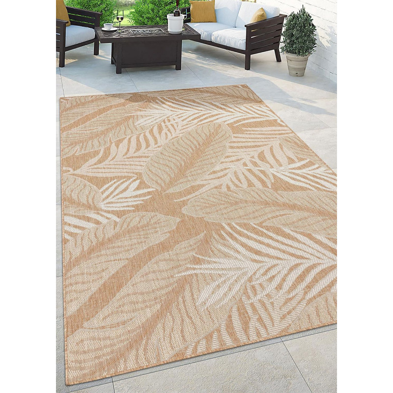 Tapis extérieur intérieur effet jute feuille beige CARACAS 26