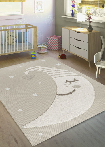 Tapis enfant lune beige -...