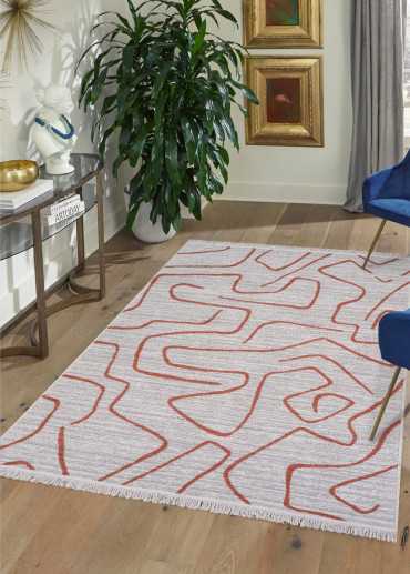 Tapis réversible terracotta crème géométrique COLORADO 01