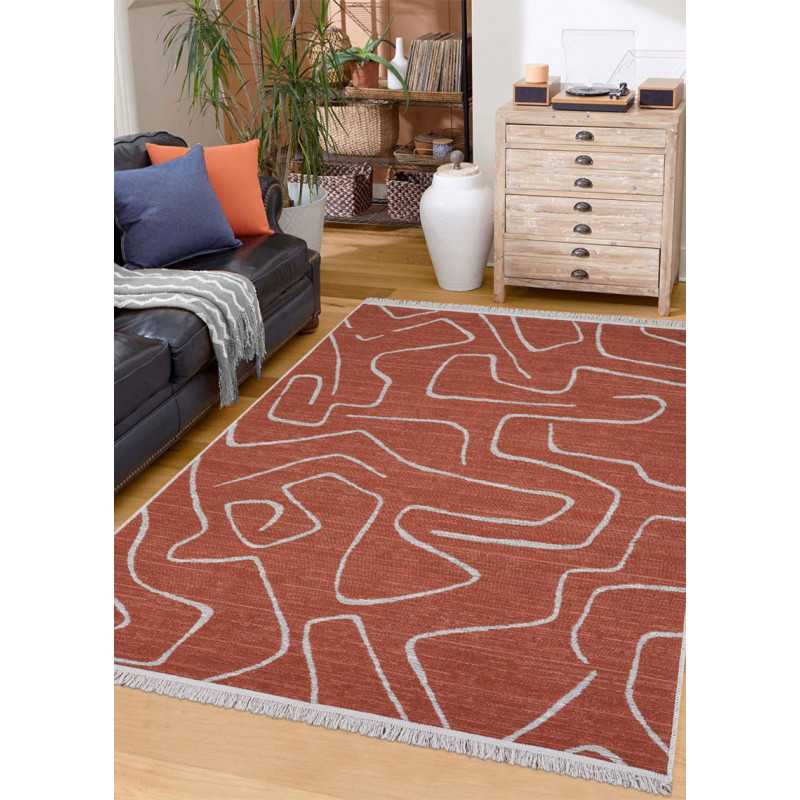 Tapis réversible terracotta crème géométrique COLORADO 01