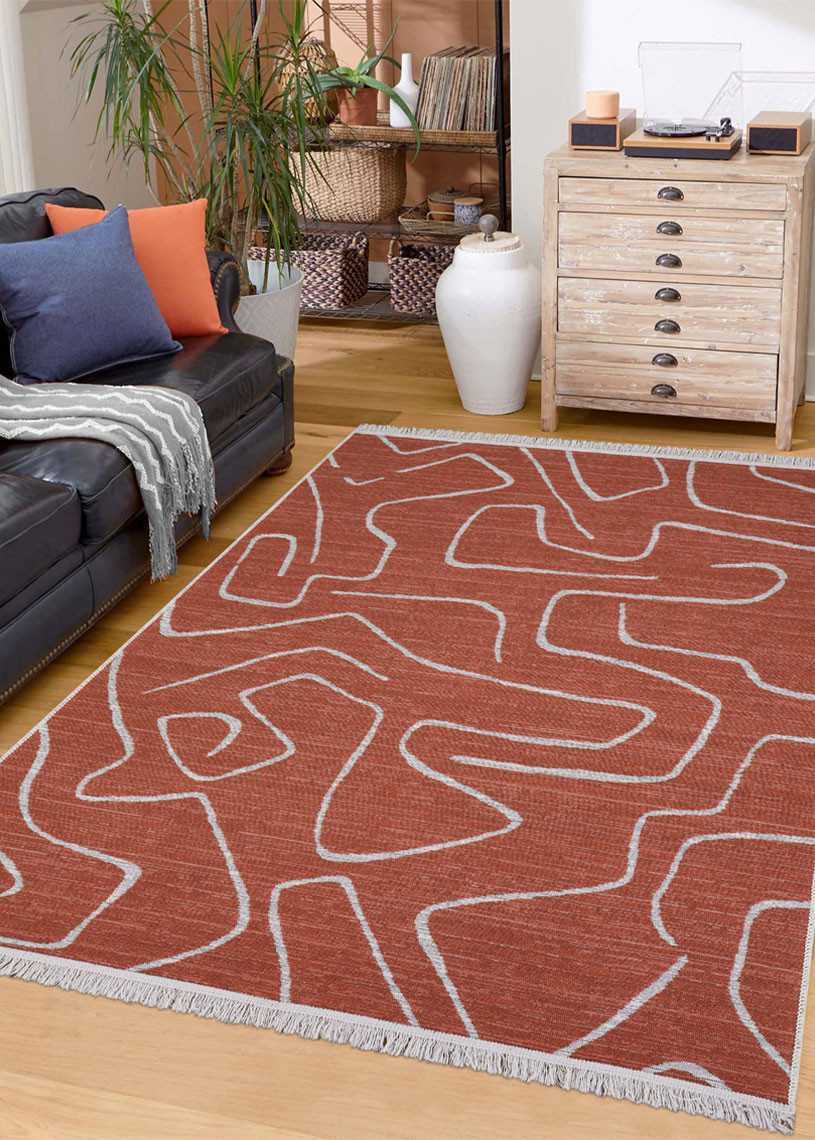 Tapis réversible terracotta crème géométrique COLORADO 01