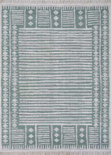 Tapis réversible kilim aztèque crème et vert COLORADO 06