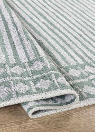 Tapis réversible kilim aztèque crème et vert COLORADO 06