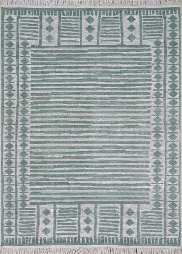 Tapis réversible kilim aztèque crème et vert COLORADO 06