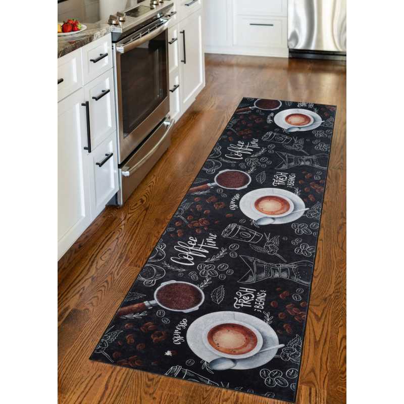 Tapis cuisine lavable noir café MIA 30