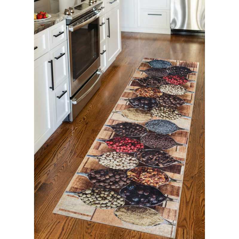 Tapis cuisine lavable beige épices MIA 93