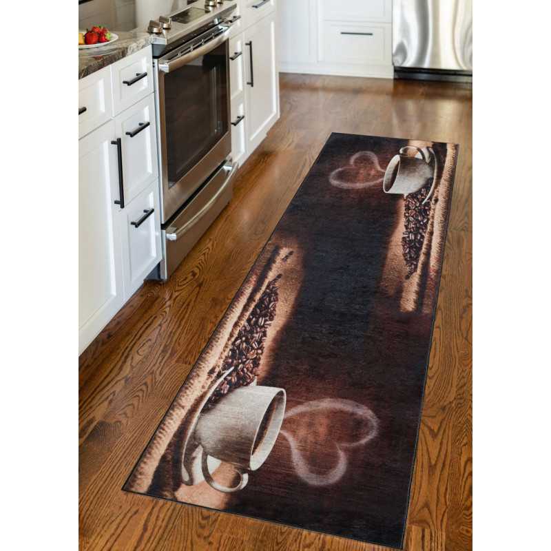 Tapis cuisine lavable marron café MIA 90