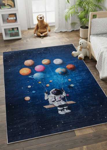 Tapis enfant lavable bleu planètes MIA 15