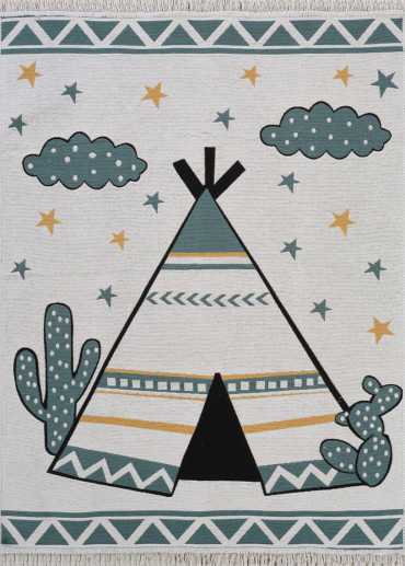 Tapis enfant réversible tipi crème vert COLORADO kids