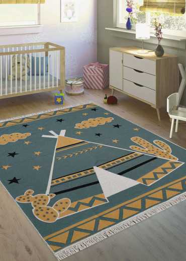 Tapis enfant réversible tipi crème vert COLORADO kids