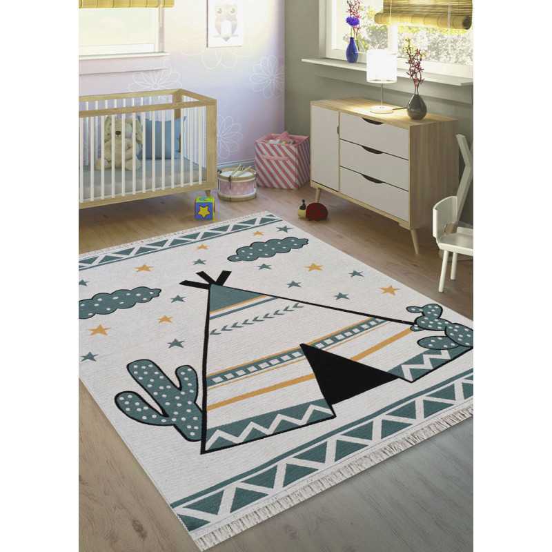 Tapis enfant réversible tipi crème vert COLORADO kids