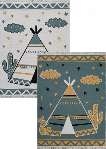 Tapis enfant réversible tipi crème vert COLORADO kids