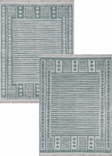 Tapis réversible kilim aztèque crème et vert COLORADO 06