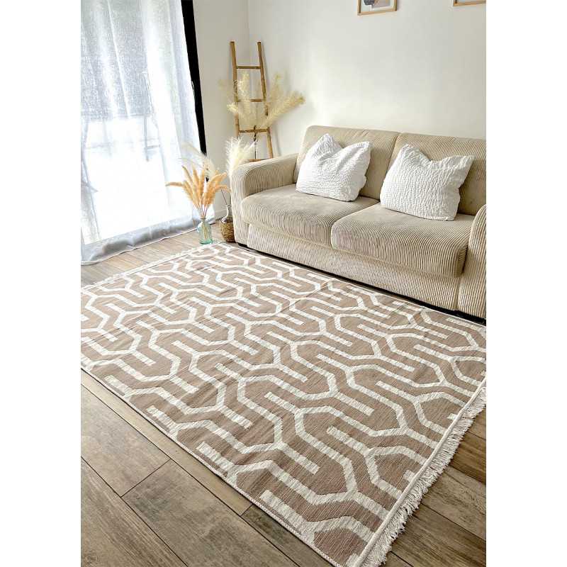 Reversible Beige and Cream Geometric Rug – COLORADO 05
