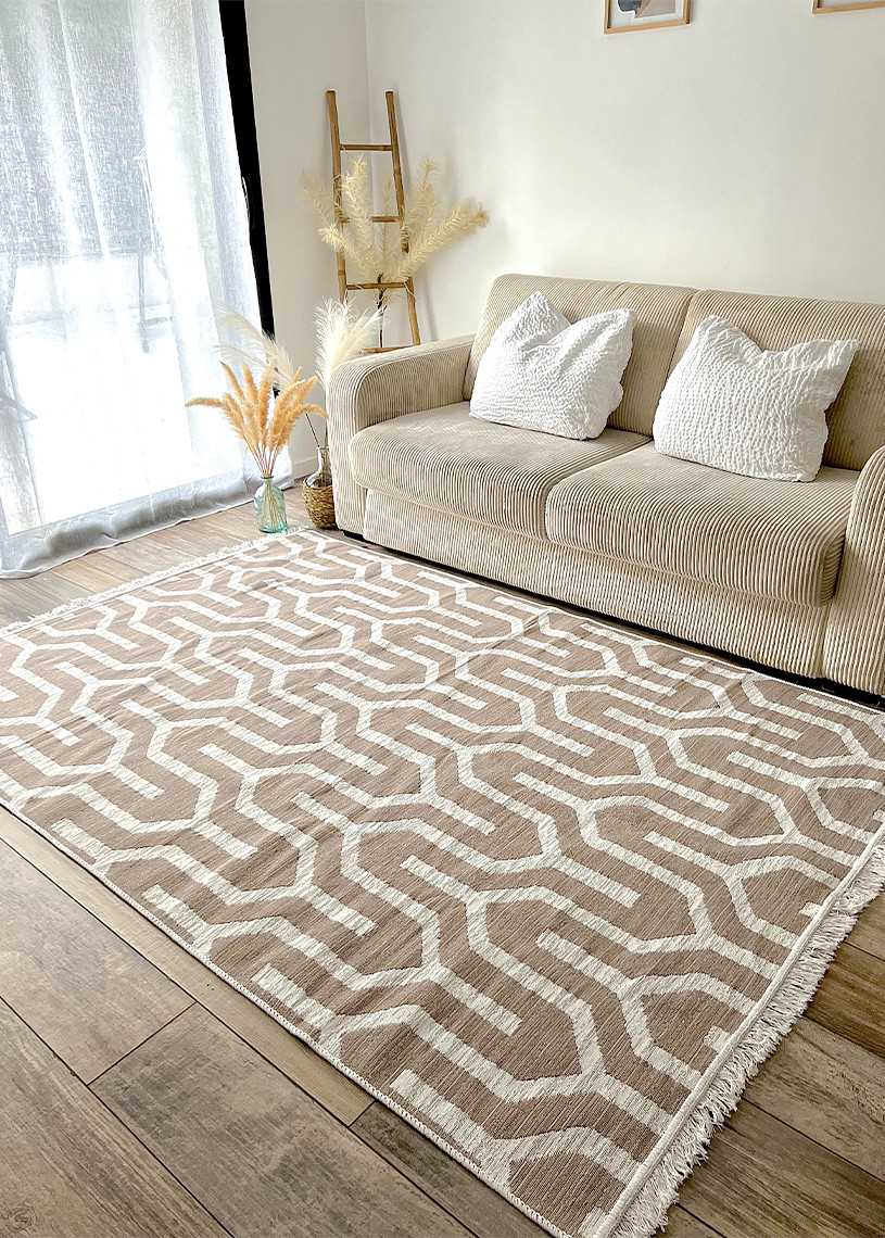 Reversible Beige and Cream Geometric Rug – COLORADO 05