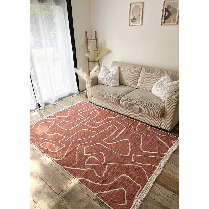 Reversible Terracotta Cream Geometric Rug – COLORADO 01