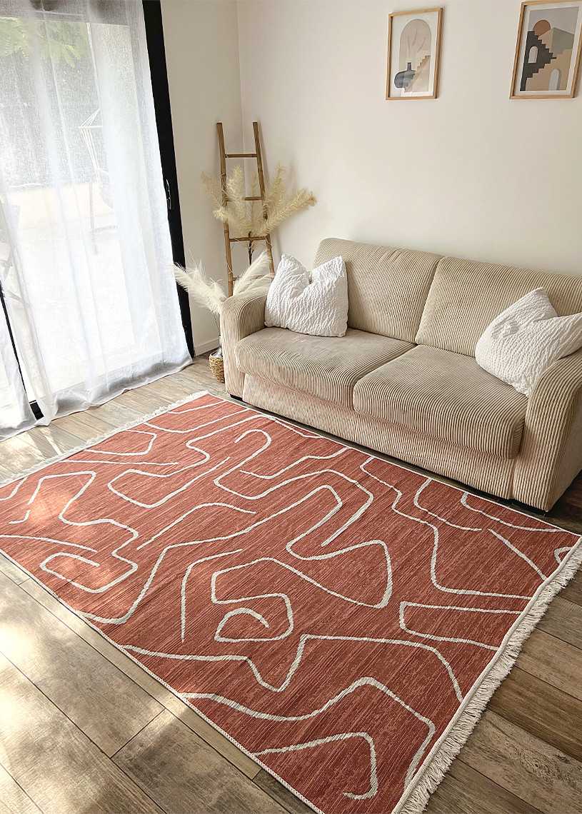 Reversible Terracotta Cream Geometric Rug – COLORADO 01