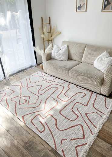 Reversible Terracotta Cream Geometric Rug – COLORADO 01