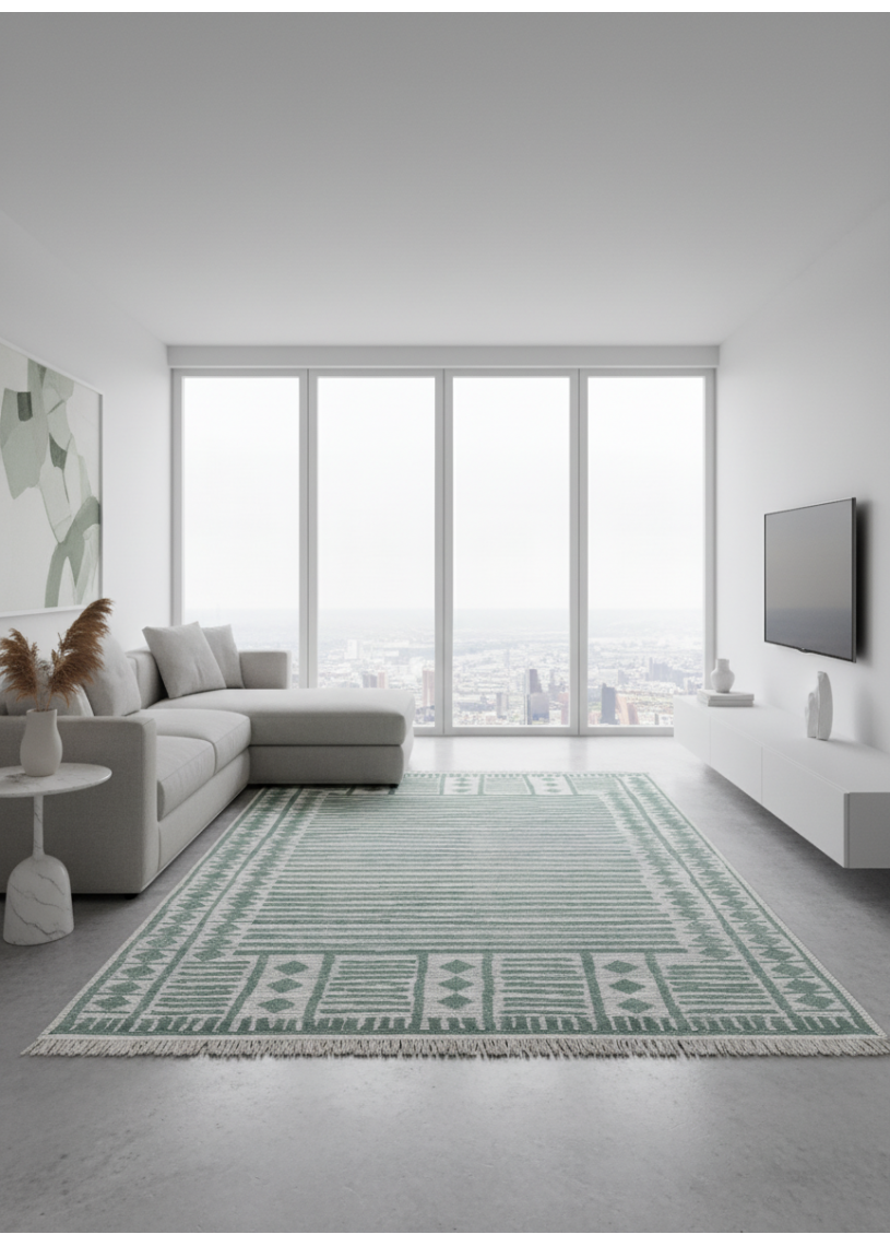 Reversible Cream and Green Aztec Kilim Rug – COLORADO 06