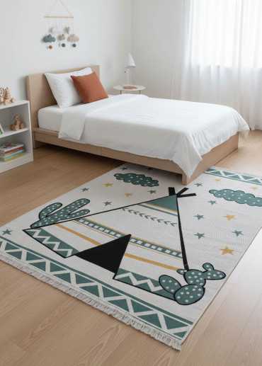 Reversible Cream and Green Teepee Kids Rug – COLORADO Kids