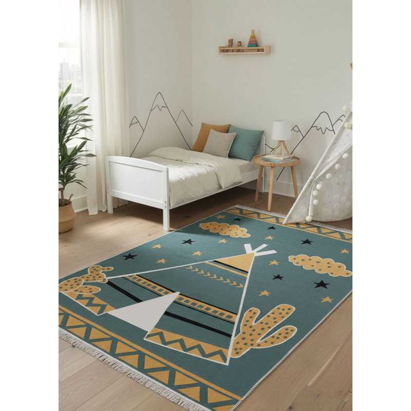 Reversible Cream and Green Teepee Kids Rug – COLORADO Kids