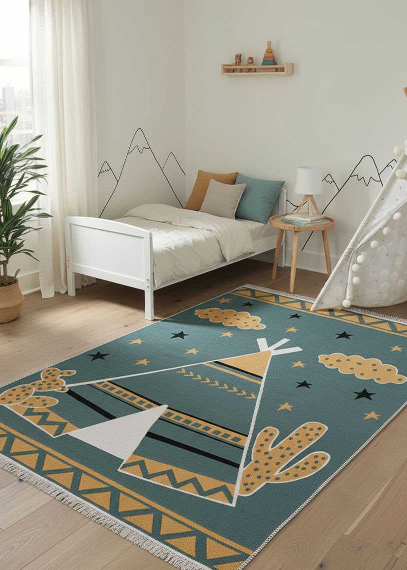 Tapis enfant réversible tipi crème vert COLORADO kids