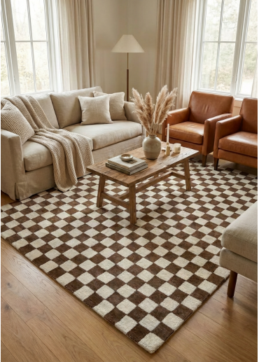 Tapis damier en laine fait...