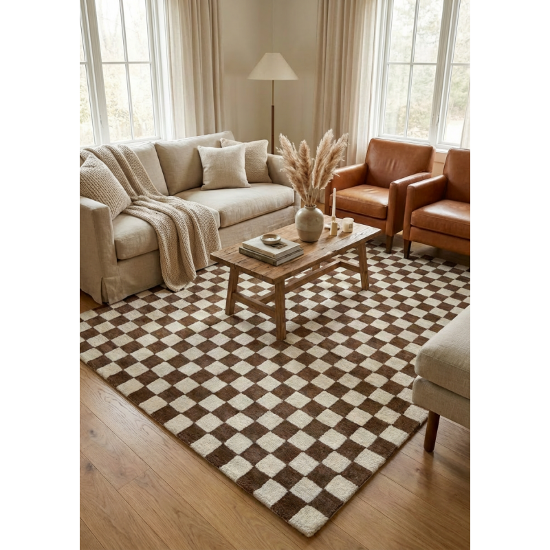 Tapis damier en laine fait main BURENE