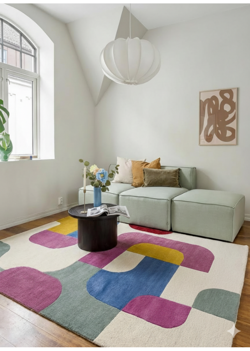 Tapis en laine multicolore géométrique fait main ASPEN